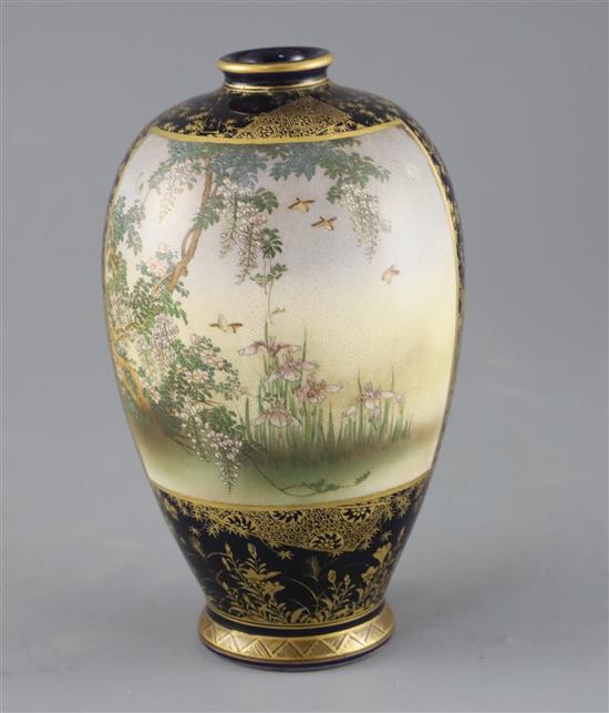 A Japanese Satsuma pottery ovoid vase, by Kozan, Meiji period, H.18.5cm